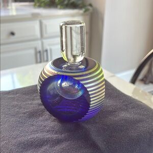Blue and Silver Art Glass Perfume Bottle